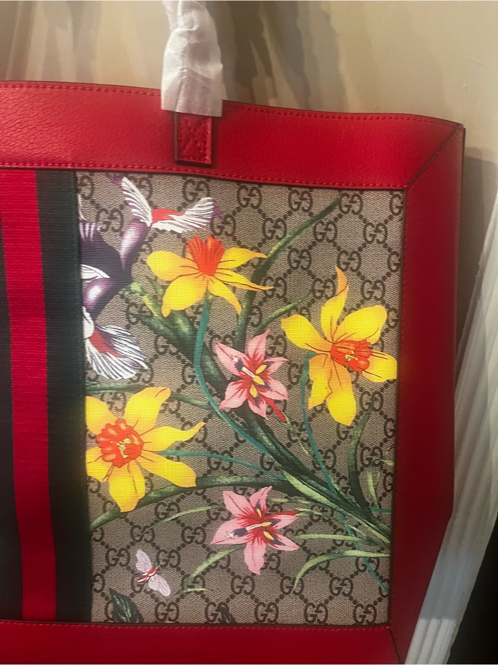 Huge Gucci style Red Floral GG Supreme Tote with Wristlet - Picture 9 of 12